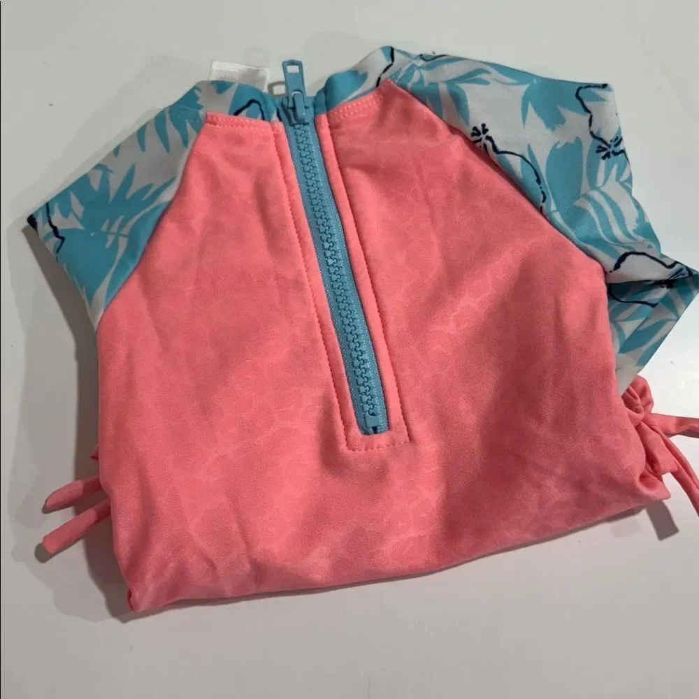 Girls Mixed Swimsuit Set - Teal, Coral & White EUC